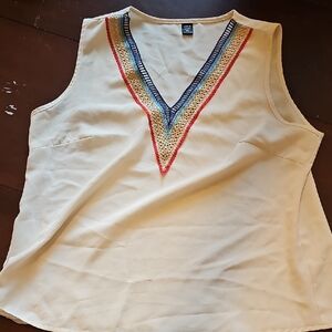 Elegant Cream Sleeveless Top with Colorful Trim